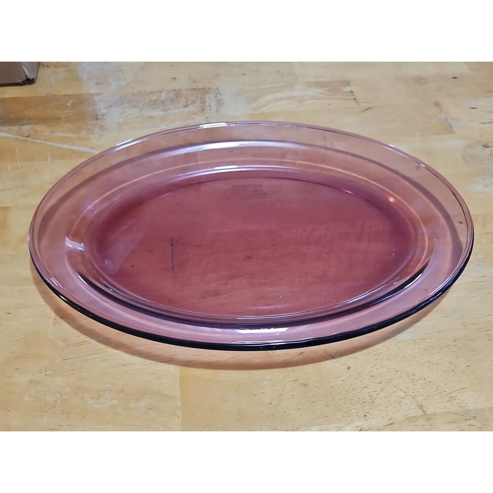Vintage CorningWare Vision 14" Cranberry Glass Serving Platter EUC